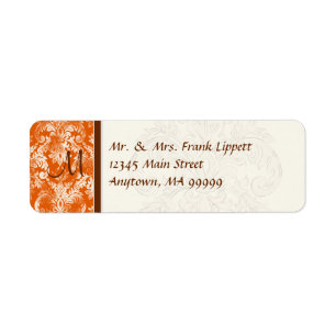E-postetiketter - Fleur di Lys Damask - Orange Returadress Etikett