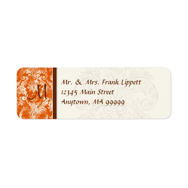 E-postetiketter - Fleur di Lys Damask - Orange Returadress Etikett (Framsidan)