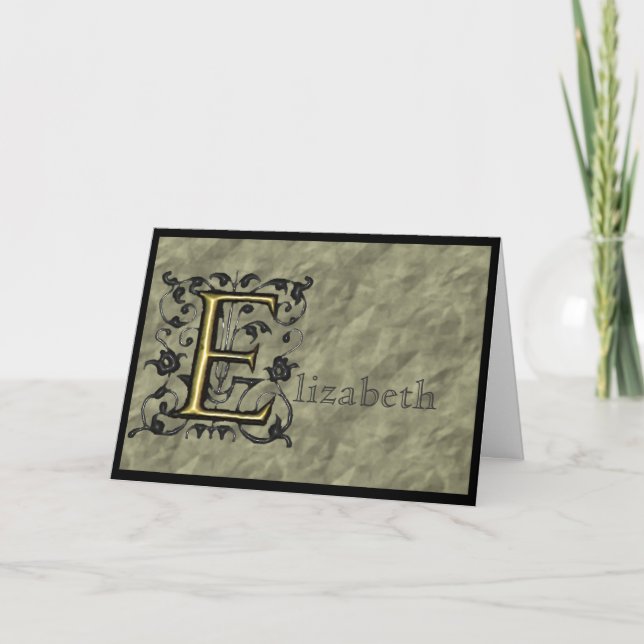 E - Präglad vintageMonogram Anteckningskort (Framsida)
