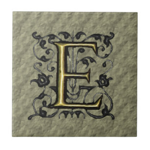 E - Präglad vintageMonogram Kakelplatta
