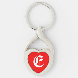 "E" Red Heart Keychain Twisted Heart Silverfärgad Nyckelring