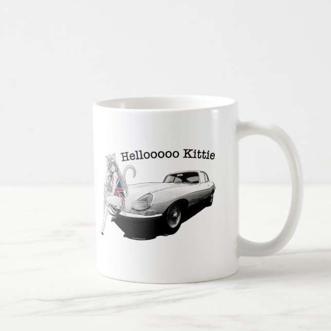 E-typ Jag med den varma kattflickan Kaffemugg (Höger)