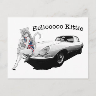 E-type Jag med hett-kattflicka Vykort