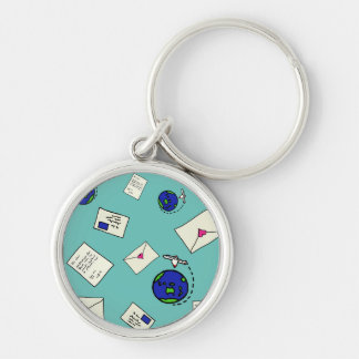 E-Värld runt Rund Silverfärgad Nyckelring