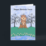 Eager Beaver Birthday for Son Kort<br><div class="desc">Födelsedagskort för din son, när du är borta från hemmet eller bor i en annan stad. Utformningen är en söt Beaver som håller sin son, sitta på en träd-trunk. Kortet har också träd, blommor och en damm, som alla illustreras, eller hand plockade. Ord på kortet kan ändras, även framsidan. Tack...</div>