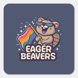 Eager Beaver med Flagga Pride Fyrkantigt Klistermärke