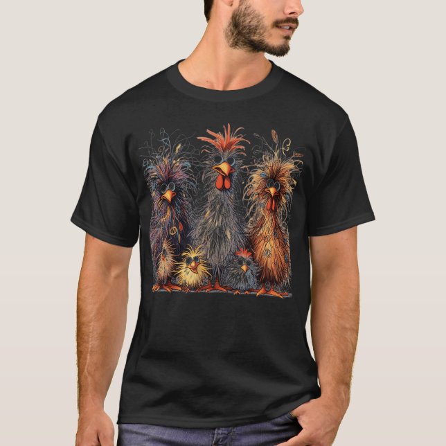 Eagerlys Colorful Funny Chicken Art T Shirt (Framsida)
