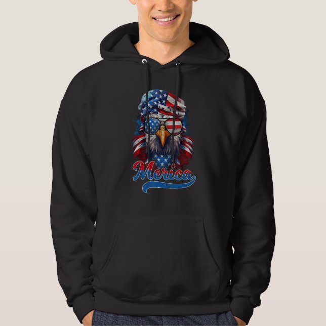 Eagle 4th Of July USA Patriotic American Flag Meri Hoodie (Framsida)