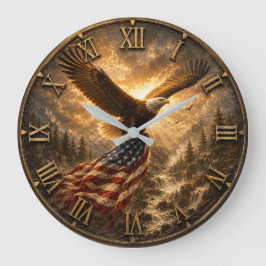 Eagle American Flag Patriotic Rustic Stor Klocka