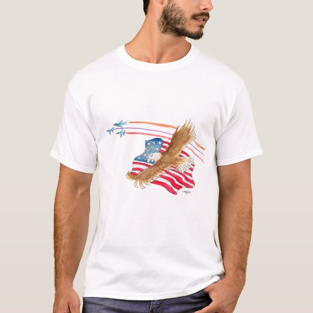 Eagle and American Flag T Shirt (Framsida)