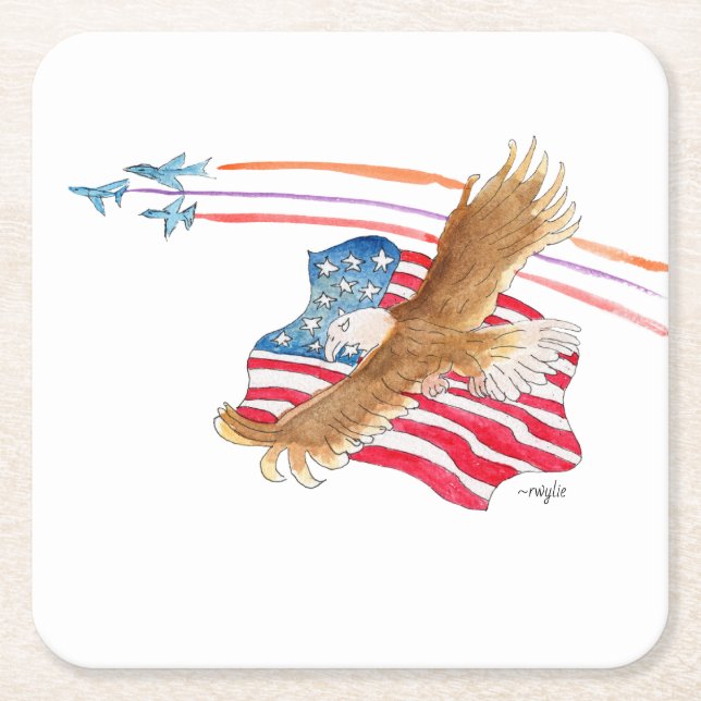 Eagle and American Flag Underlägg Papper Kvadrat (Framsidan)
