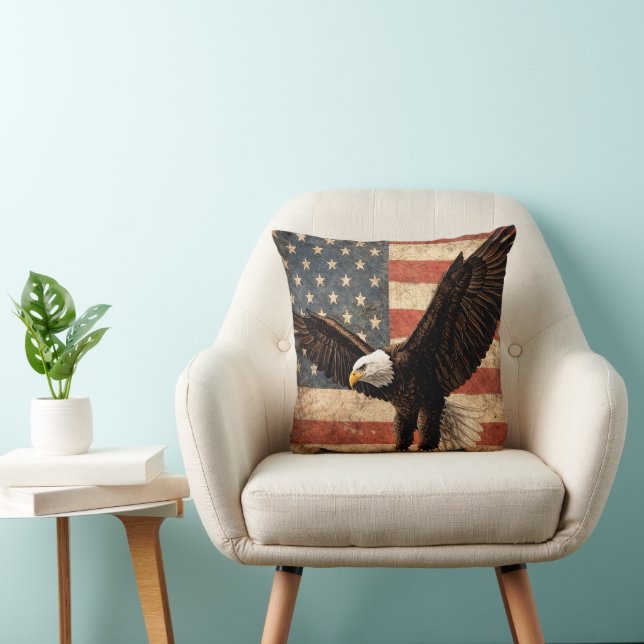 Eagle and U.S. American Flag Pillow Kudde (Stol)