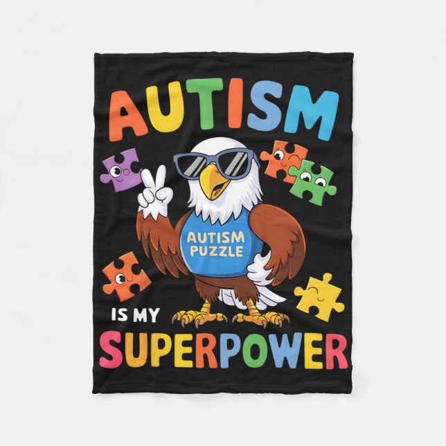 Eagle Autism är min supermakt accepterar stöd till Fleecefilt (Framsidan)