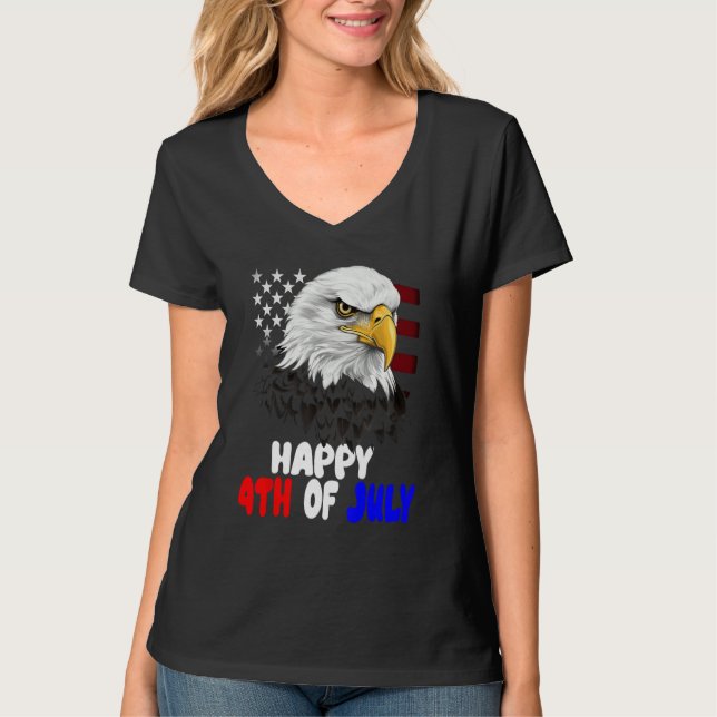 Eagle Bird 4th of July American Flag Veterans Memo T Shirt (Framsida)