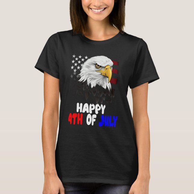 Eagle Bird 4th of July American Flag Veterans Memo T Shirt (Framsida)