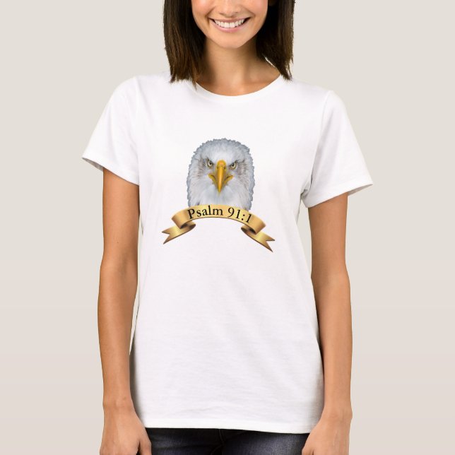 Eagle Bird med Psalm 91:1 T Shirt (Framsida)