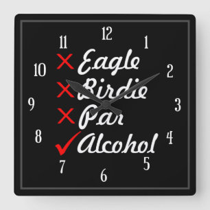 Eagle Birdie Par Alcohol Humor Fyrkantig Klocka