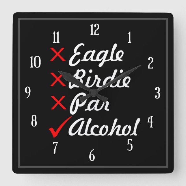 Eagle Birdie Par Alcohol Humor Fyrkantig Klocka (Framsida)