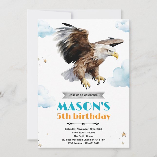Eagle birthday party theme invitation inbjudningar (Framsida)