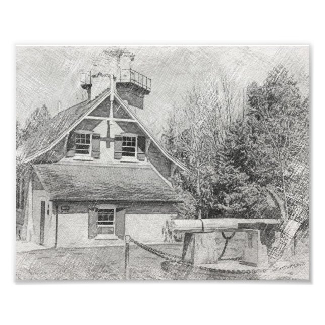 Eagle Bluff Lighthouse - Door County - Pencil Draw Fototryck (Framsidan)