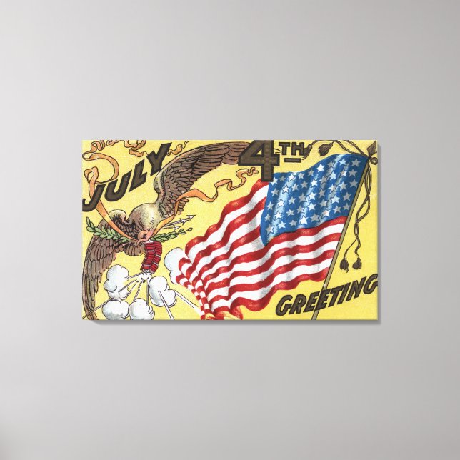 Eagle Emblem Holding Fireworks, Flagga Canvastryck (Framsida)