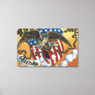 Eagle Emblem Holding Fireworks, Flagga-Shield Canvastryck