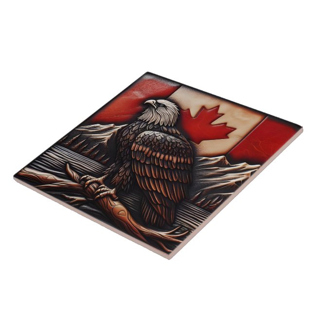 Eagle Emblem på kanadensisk Flagga med berg Kakelplatta (Sidan)