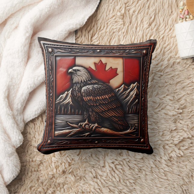 Eagle Emblem på kanadensisk Flagga med berg Kudde (Filt)