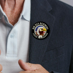 Eagle Emblem USA flagga DD 214 Alumni Monogram Knapp