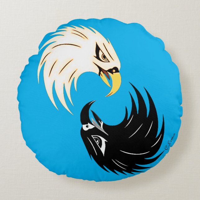 "Eagle Eye" Round Pillow - Blue Rund Kudde (Framsidan)