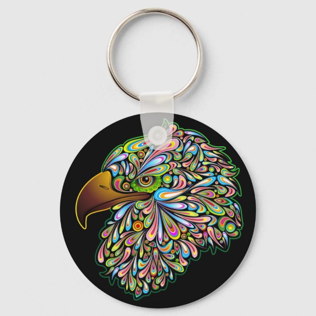 Eagle Hawk Psychedelic Design Keychain Nyckelring (Framsida)
