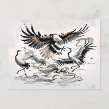 Eagle Hunting a Crane China Bläck Painting