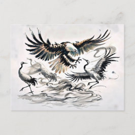 Eagle Hunting a Crane China Bläck Painting Vykort