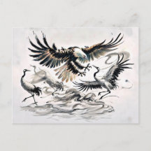 Eagle Hunting a Crane China Bläck Painting