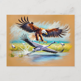 Eagle Hunting Crane - Pastel Chalk Teckning Vykort