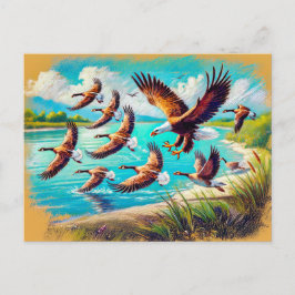 Eagle Hunting Vild Geese by Sjö Pastel Chalk Vykort