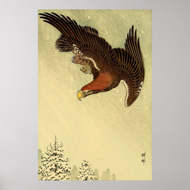 Eagle in Flight Ohara Koson 1933 Japansk art Poster (Framsidan)