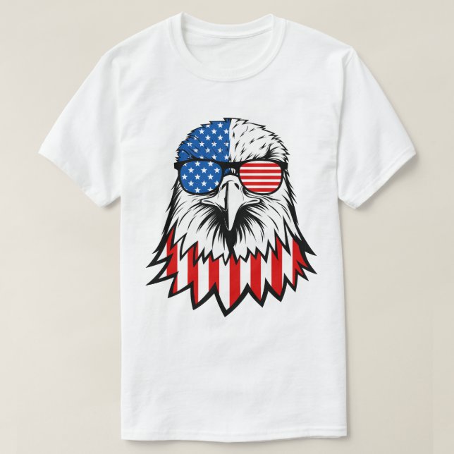 Eagle med amerikansk Flagga Sunglass T Shirt (Design framsida)