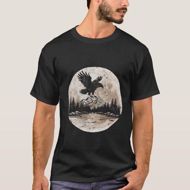 Eagle Moon Forest Mountain Nature Lover Outdoor Hi T Shirt (Framsida)