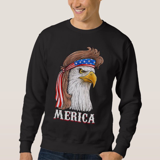 Eagle Mullet 4:e juli USA Amerikanska Flagga Meric Lång Ärmad Tröja (Framsida)