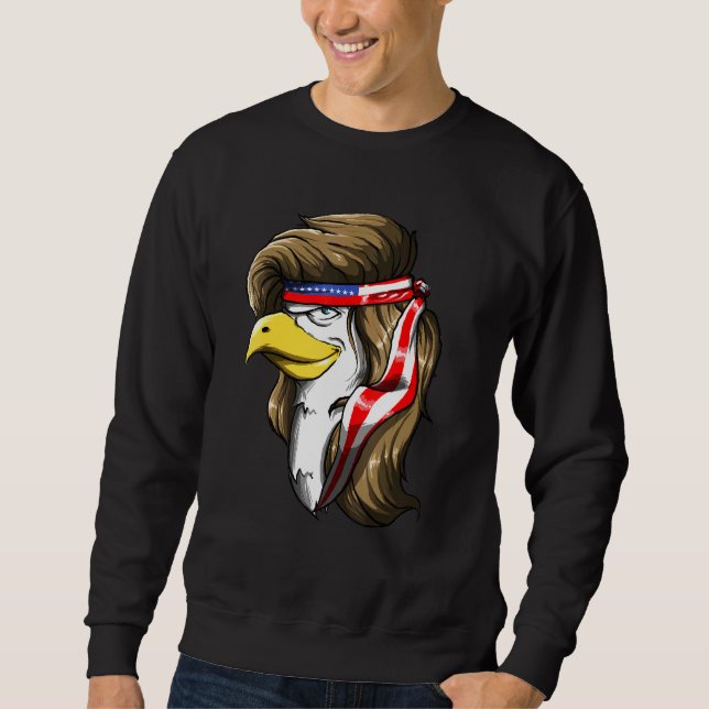 Eagle Mullet 4:e juli USA Amerikanska Flagga Meric Lång Ärmad Tröja (Framsida)