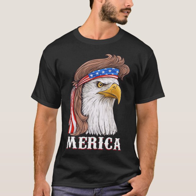 Eagle Mullet 4:e juli USA Amerikanska Flagga Meric T Shirt (Framsida)