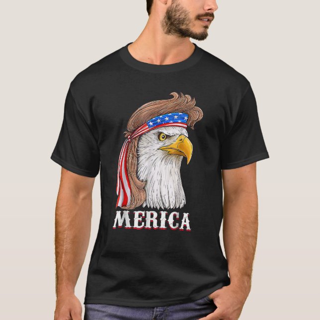 Eagle Mullet 4th Of July USA American Flag Merica T Shirt (Framsida)