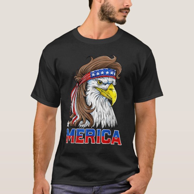 Eagle Mullet Merica Manar 4:e juli Amerikanska Fla T Shirt (Framsida)
