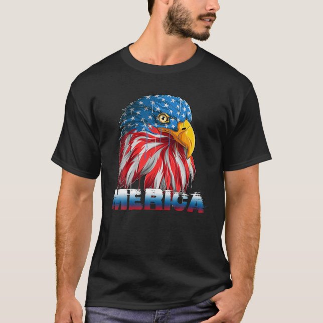 Eagle Mullet Merica Manar 4:e juli Amerikanska Fla T Shirt (Framsida)