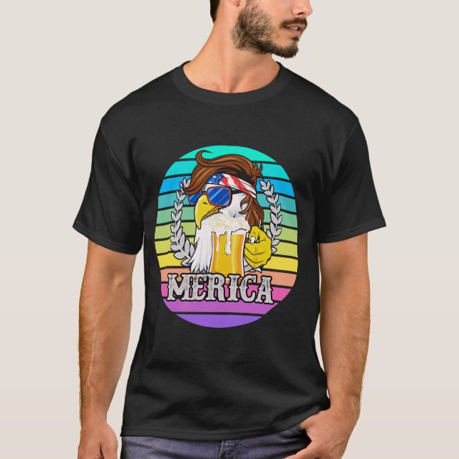 Eagle Mullet Merica Manar Beer 4:e juli T Shirt (Framsida)