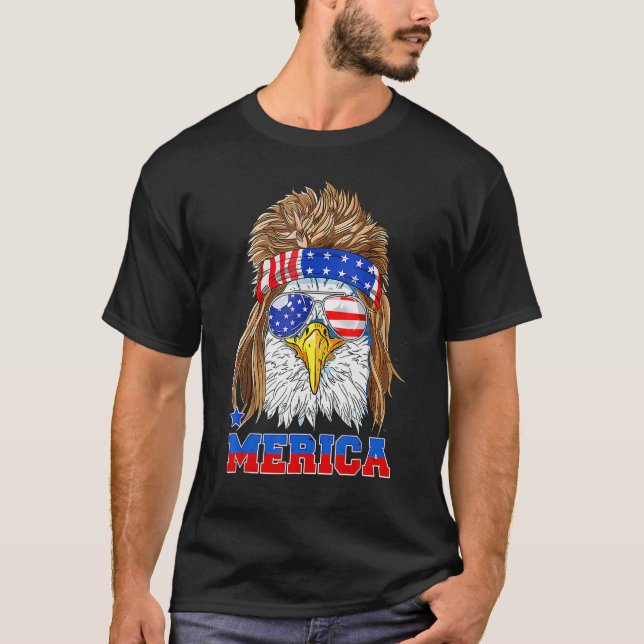 Eagle Mullet Merica  Men 4th of July American Flag T Shirt (Framsida)