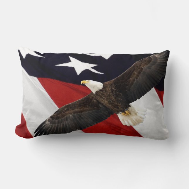 Eagle och amerikansk Flagga Lumbarkudde (Framsida)