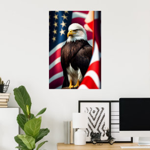Eagle och amerikansk Flagga Poster