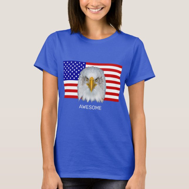 Eagle och amerikansk Flagga T Shirt (Framsida)